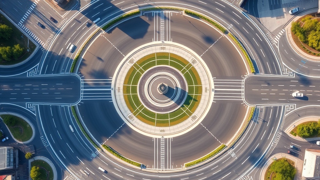 여러 개의 차로와 넓은 중앙섬을 가진 대형 회전교차로