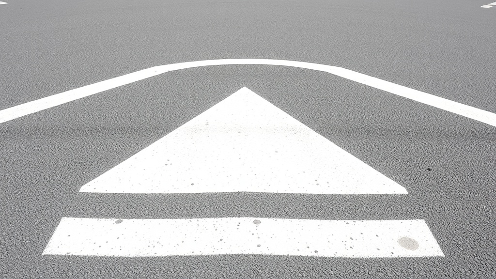 진입로의 삼각형 양보선과 회전 차로의 차선 표시가 명확히 보이는 노면